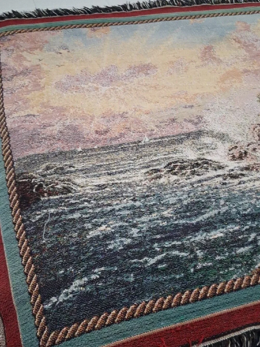 Thomas Kinkade Lighthouse Pathway Tapestry - Blue, Green, Brown
